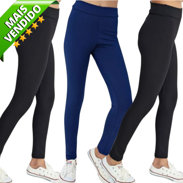 Kit 3 Calças Legging Lisa Infantil Juvenil Escolar Confortável Zero Transparência Qualidade Conforto