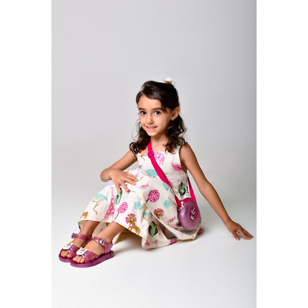 Kit Sandália Feminina Infantil Glitter com Unicórnio Menina Delicada + Bolsinha Infantil Zero123