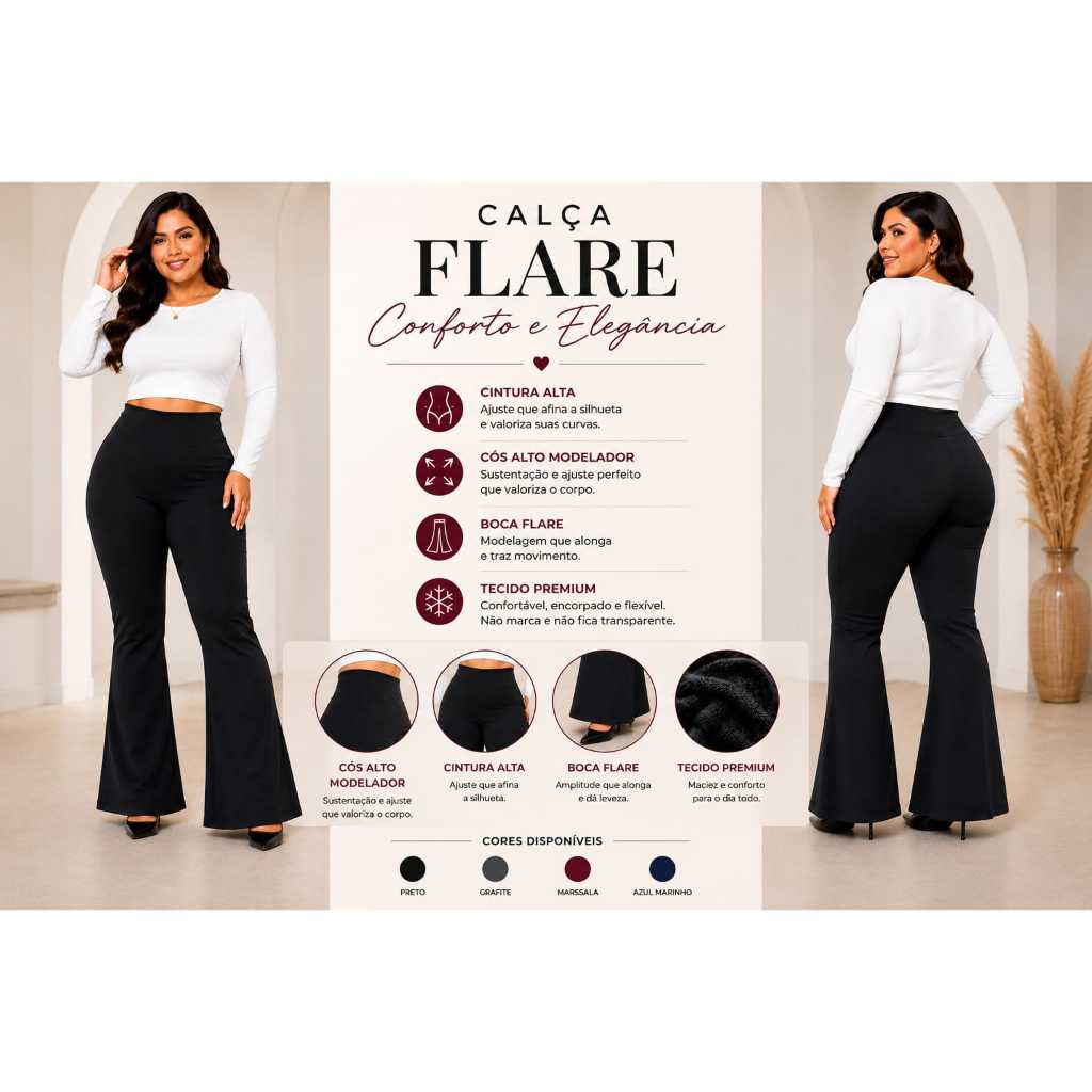 Calças Legg Flare Felpada Feminina Cintura Alta Peluciada zero tranasparencia
