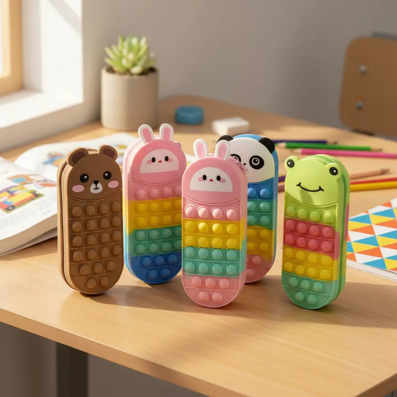 Estojo Escolar Infantil Animais Sortido Organização Colorido Pop It Menino Menina Material Escolar