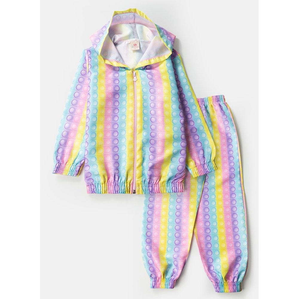 Conjunto Infantil Feminino Corta Vento com Capuz Pop It Colorido 0005 - Laluna