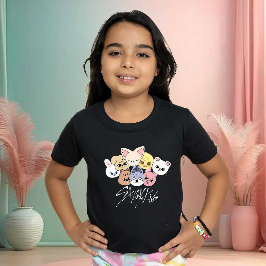 Camiseta Moda Infantil Stray Kids K-Pop Para Meninas