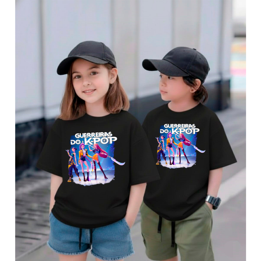 Camiseta Infantil Guerreiras do K-Pop Huntrix Estampada em Algodão Confortável Unissex Anime K-Drama Presente Premium