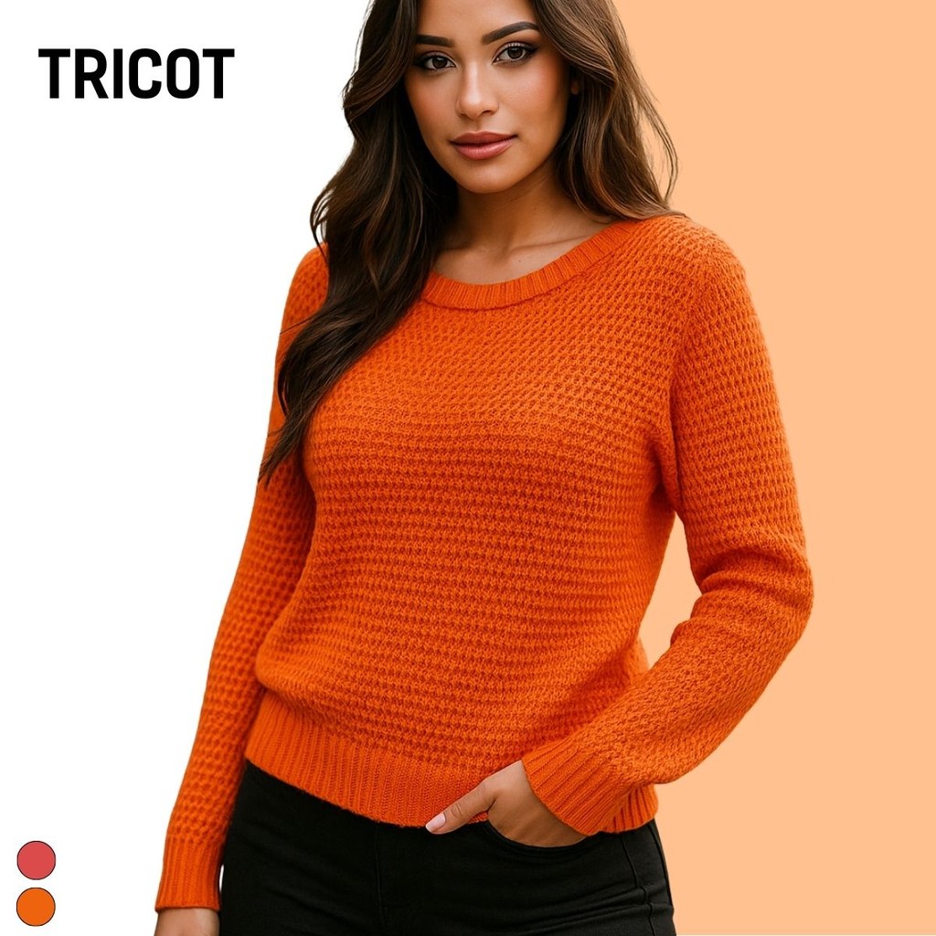 Blusa Feminina Tricot Manga Longa Ponto Perola Moderna Confortável