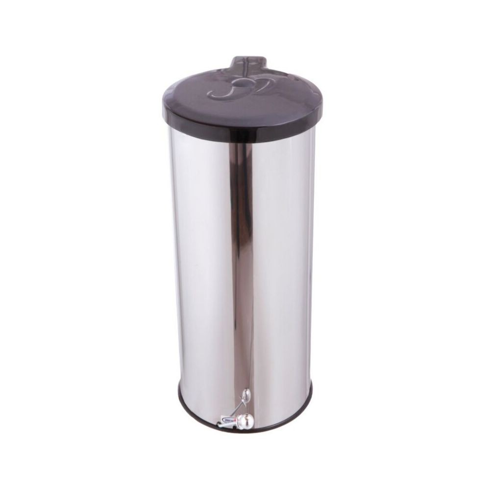 Lixeira Aço Inox Com Pedal Esferico Redonda Casa Area Externa Churrasqueira Edicula Lixo 25L