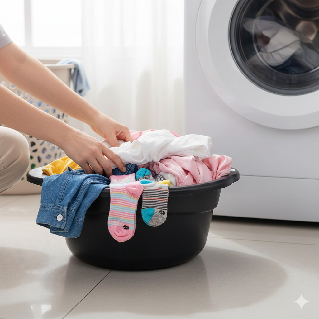 Bacia Plastica Redonda Preta 25L 35 L Pegador Ergonomico Resistente Lavar Limpar Multiuso