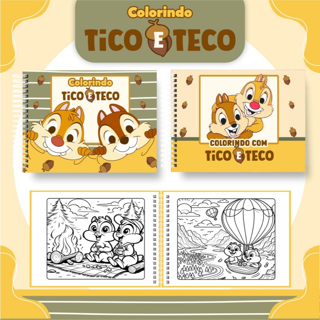 Livro de Colorir Folha GROSSA 180g TICO E TECO 50 Páginas / PROMOÇÃO