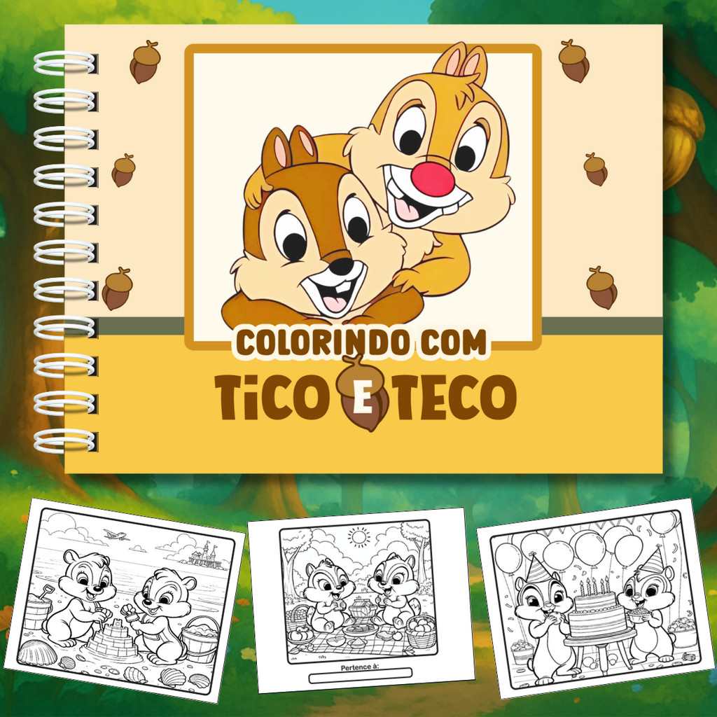 Livro De Colorir Tico e Teco 50 Páginas Folhas A5 180g Capa Dura PRONTA ENTREGA