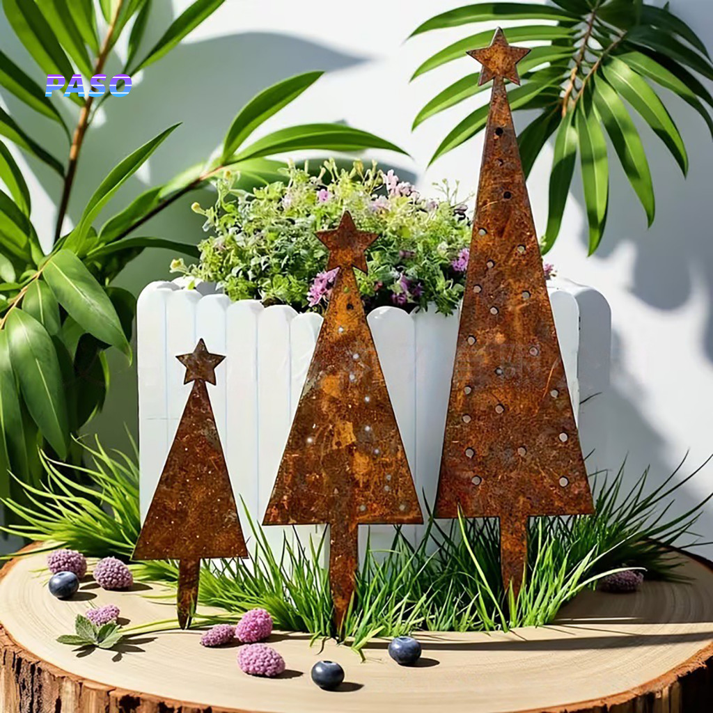 Anti-rust Metal Decor Portable Yard 3 Pcs Christmas Tree Ornament Set – Lightweight Holiday Decorations with Star Top
