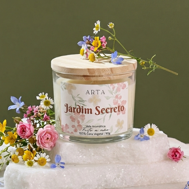 Vela Aromática Artesanal Jardim Secreto Frutas Adocicadas Premium Presente Decoração 90g 100%Vegetal