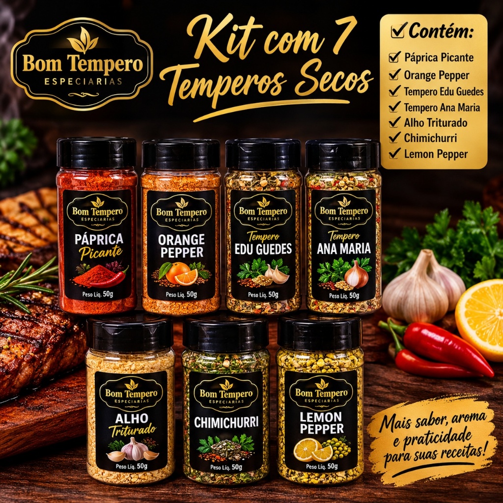 Kit Premium de Temperos Naturais – 7 Potes Artesanais com Sal de Mossoró