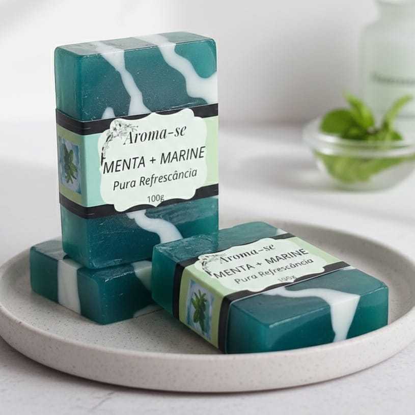 Kit 2 Sabonetes Artesanais Menta Marine 100g Perfumados Premium Banho Refrescante Autocuidado