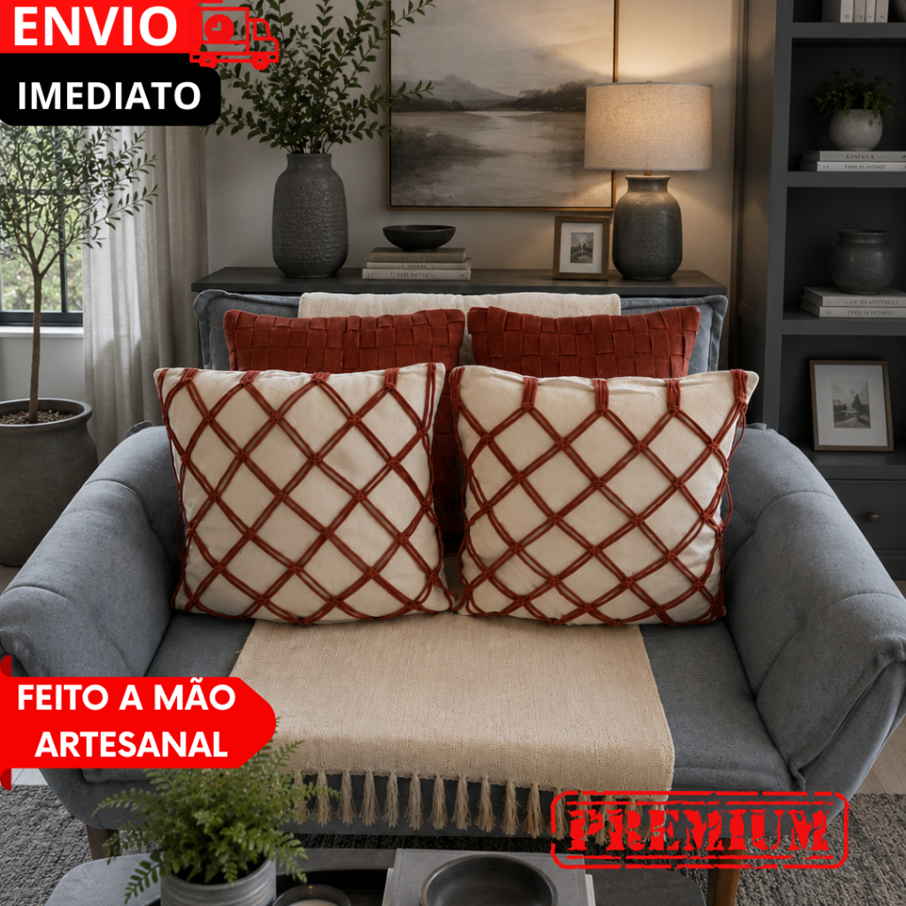 Kit Capa de Almofada Artesanal Premium Algodão 45x45 Decoração Conforto, Casa, Sala, Cozinha, Closet