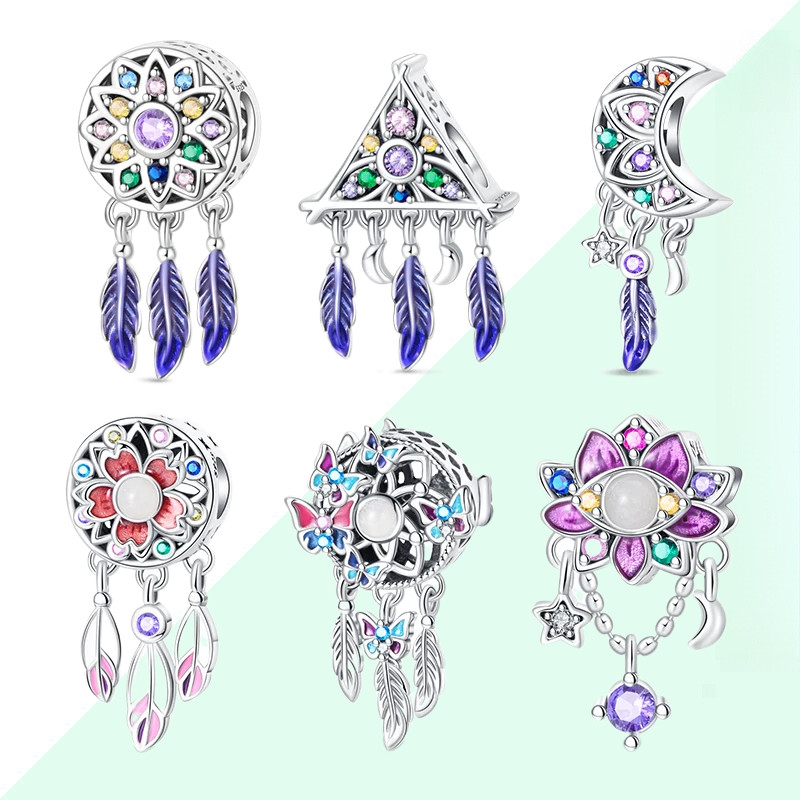 Novo produto S925 prata esterlina pulseira charme sonho apanhador contas de lótus adequado para 3mm pulseira DIY jóias f