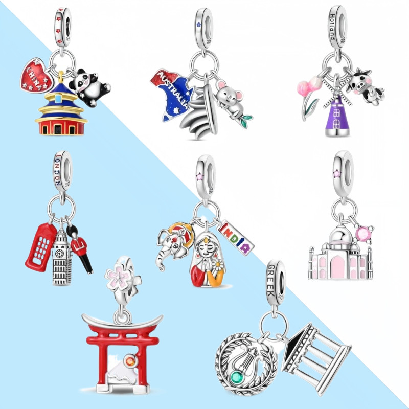 Novo produto S925 prata atrações famosas pingente de três peças compatível pulseira DIY jóias fazendo presente