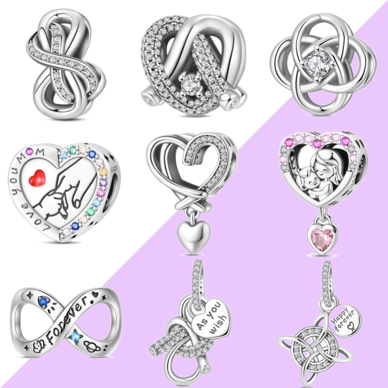 Novo produto S925 prata charme símbolo da sorte amor ilimitado compatível pulseira DIY jóias fazendo presente