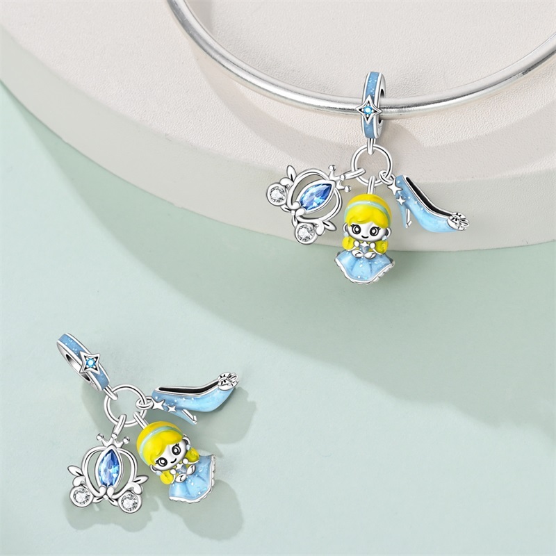 Novo produto jóias charme 925 prata azul princesa pingente senhoras moda DIY pulseira presente de aniversário