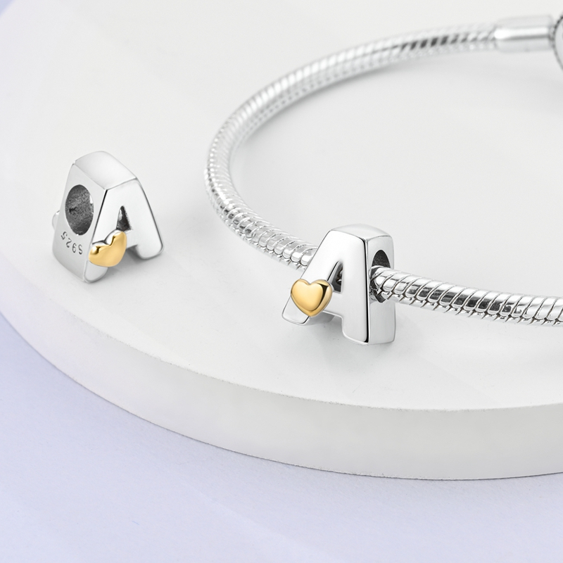 Novo produto jóias charme 925 prata amor carta pingente senhoras moda DIY pulseira frisado presente de aniversário