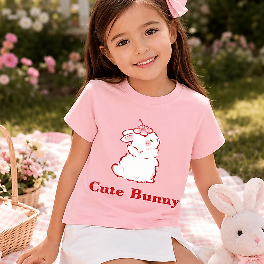 Camiseta Infantil Coelhinho Fofo Cute Bunny Romântica Kawaii Aesthetic 100% Algodão