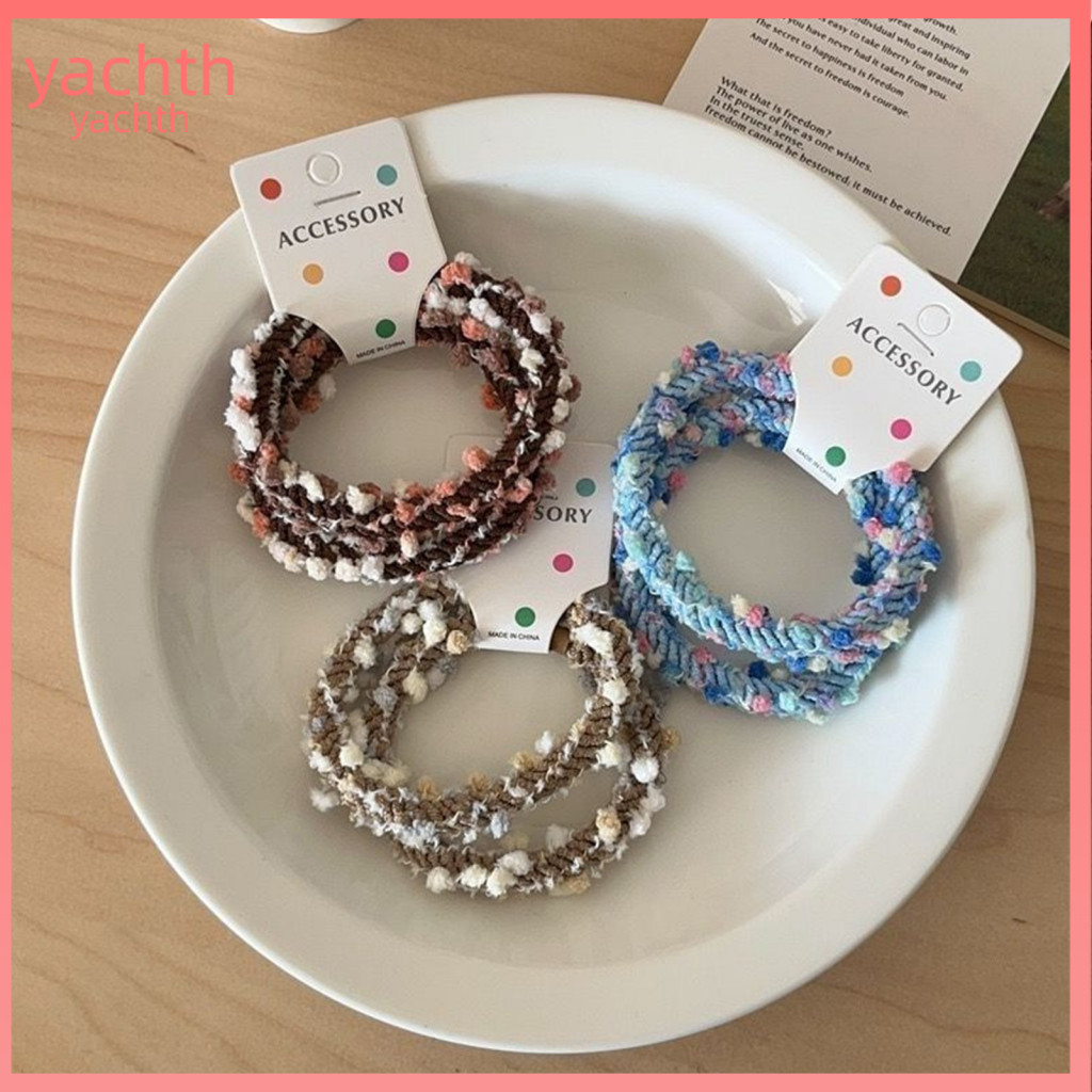Soft Woolen Hair Elastic Rope Gentle Tie 6pcs Braided Ties with Pom Poms – Cute Ponytail Bun Bands Comfortable Non-sli