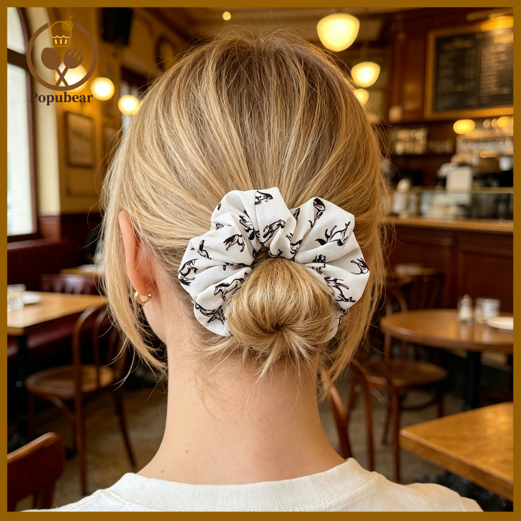 Hair Rope Women’s High Elasticity Soft Fabric Tie with Horse Pattern – Non-damaging Ponytail Holder Accessory for Co
