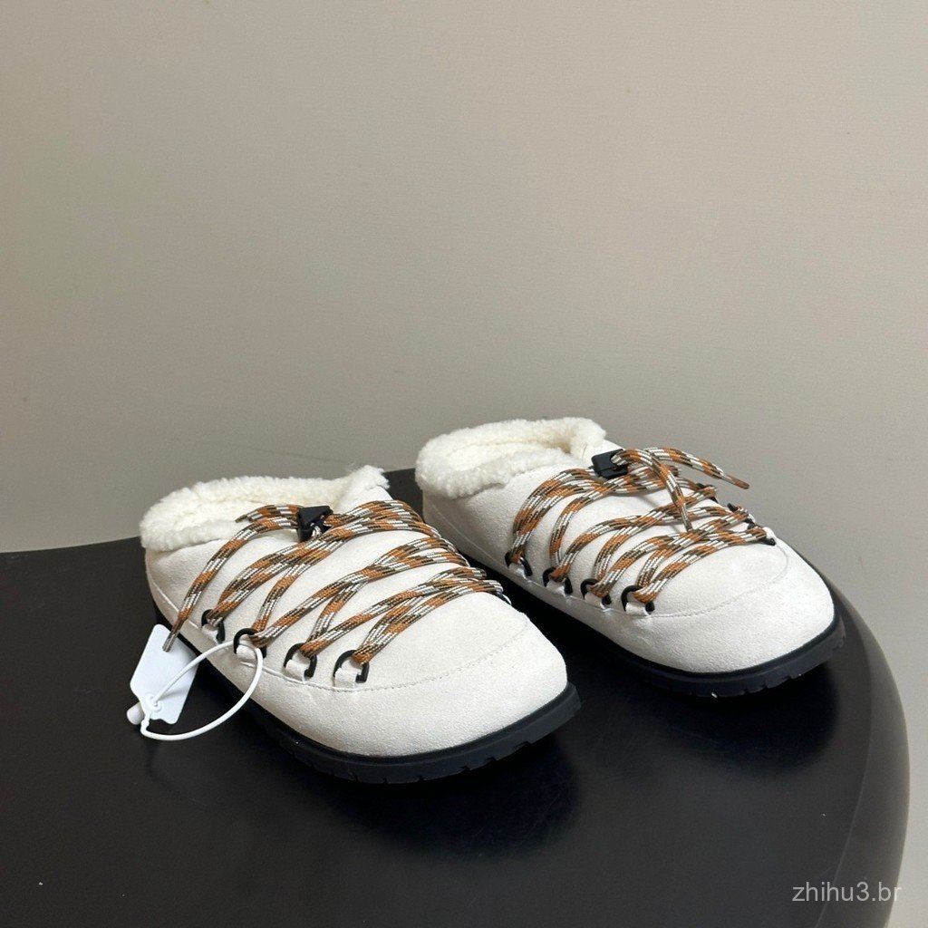 Z5OC Melard-style genuine leather and fur half-slipper Retro climbing rope design, slip-on, non-slip, thick-soled women'