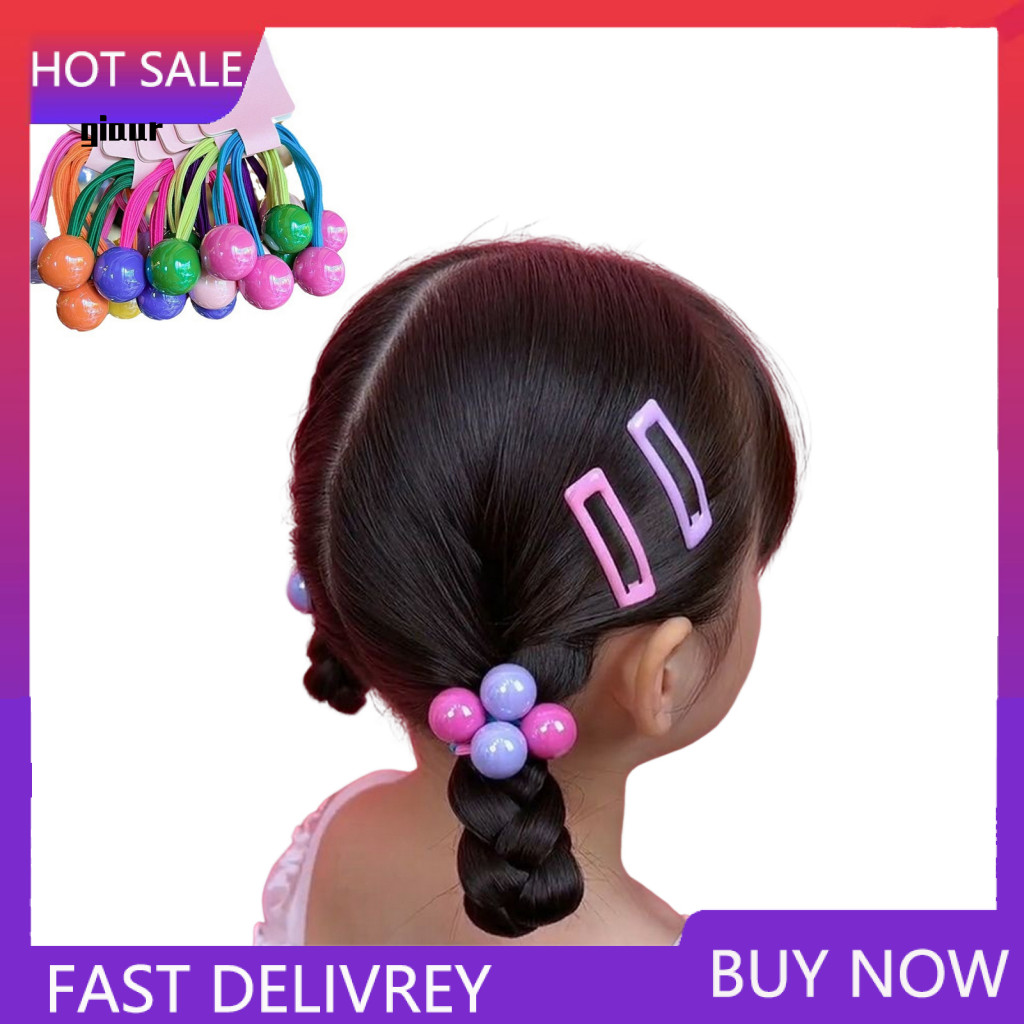 Plastic Hair Bands Rope 5/7 Pcs High Elastic Ties with Colorful Ball Knots Soft for Women Girls Durable Non-slip Accesso