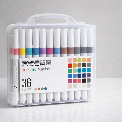 Marcador Acrílico 36 Cores com Ponta de Nylon Multiuso Profissional Canetas