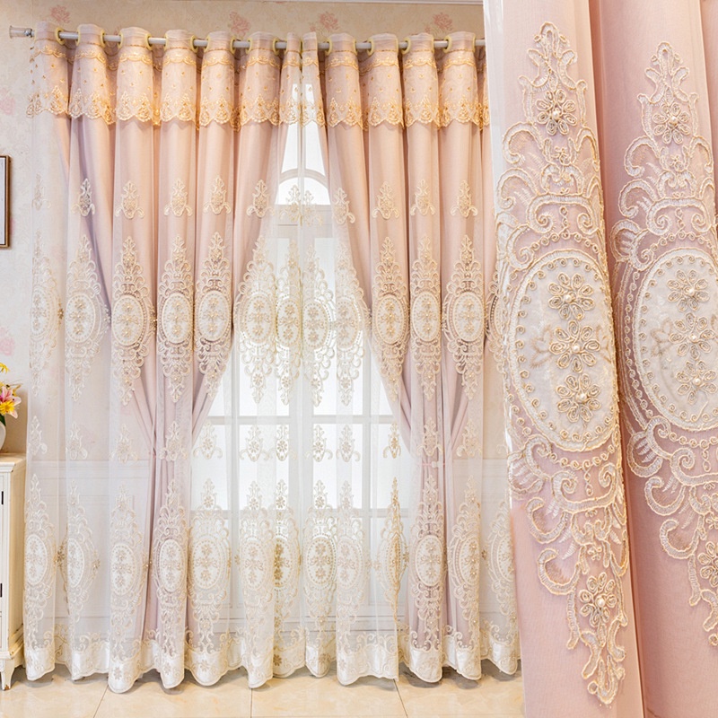1 peça【 Ready Stock 】 Luxury 3D Flower Bead Tulle Europeu Bordado De Dupla Camada Blackout Cortina Para Sala De Estar Tratamento De Janelas Com Isolamento Térmico Escurecimento Do Quarto