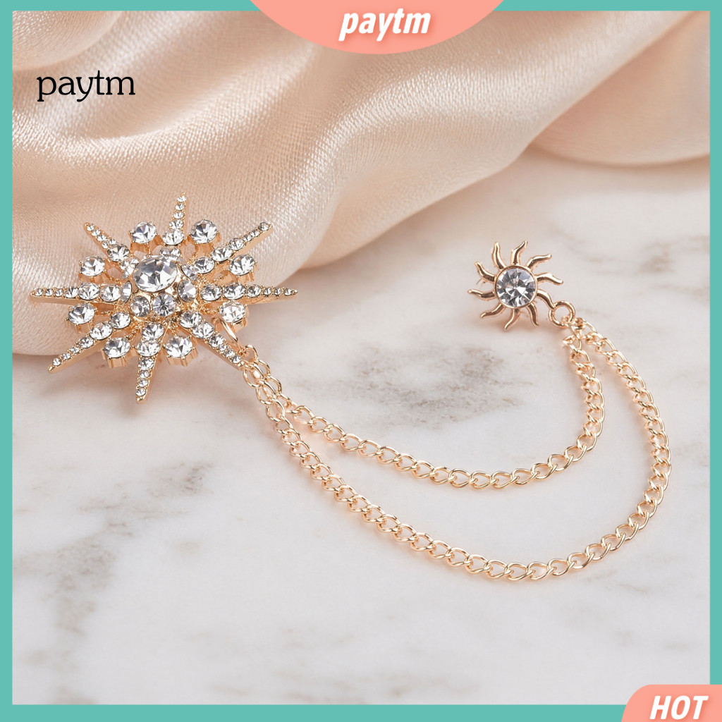 Rhinestone Brooch Luxury for Suit Elegant Double-layer Thin Chain with High-gloss Rhinestones Starburst Design Perfect f