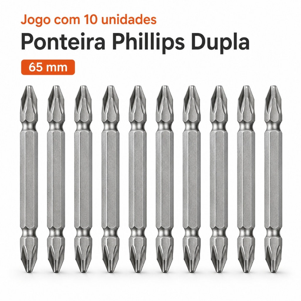 Kit 10 Bits Ponteira Dupla PH2 SL6 65mm Aço CR-V Imantada para Parafusadeira