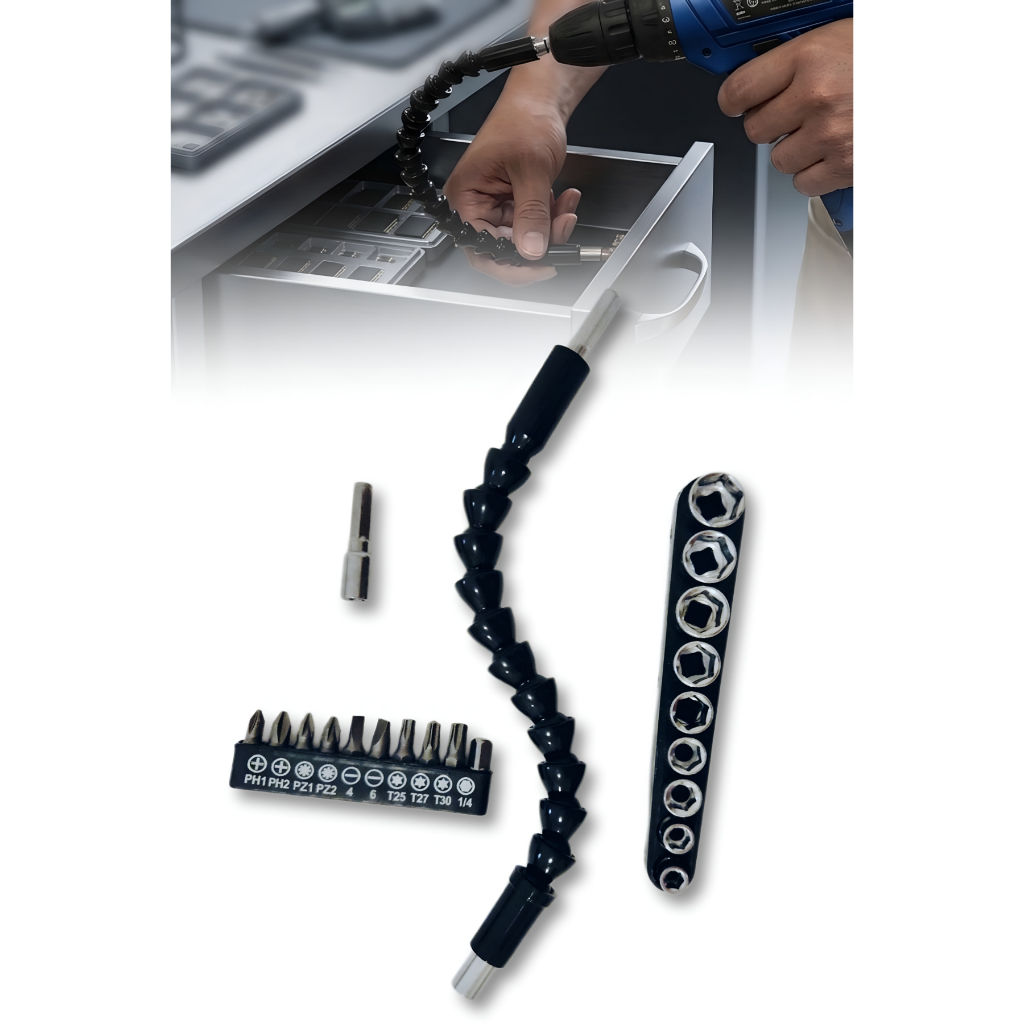 Cabo Extensor Flexível Para Parafusadeira Eixo Alongador com kit soquetes e bits fenda phillips torx