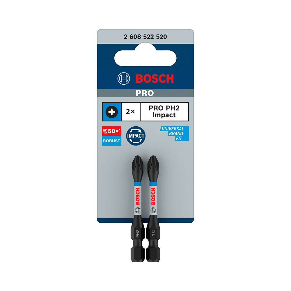 Pacote com 2 Bits Phillips 55mm PH2 Pro Impact Bosch 2608522520
