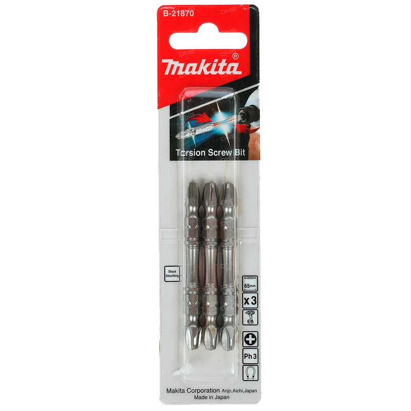 Pacote C/ 3 Pcs Bits Phillips De Torcao 65mm PH3 Duplo Makita B-21870
