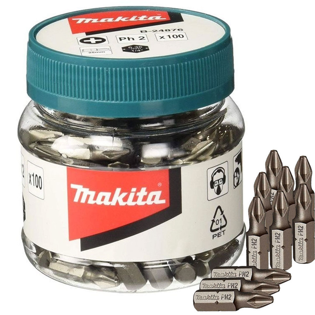 Ponta Magnética Makita Bits Phillips PH2 25mm Pote com 100 unidades B-24876