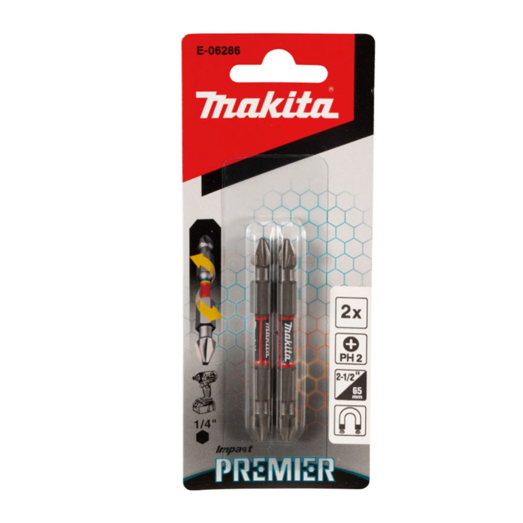 Pacote com 2 Pecas Bits Phillips de Torcao Duplo Premier 65mm PH2 Makita E-06286