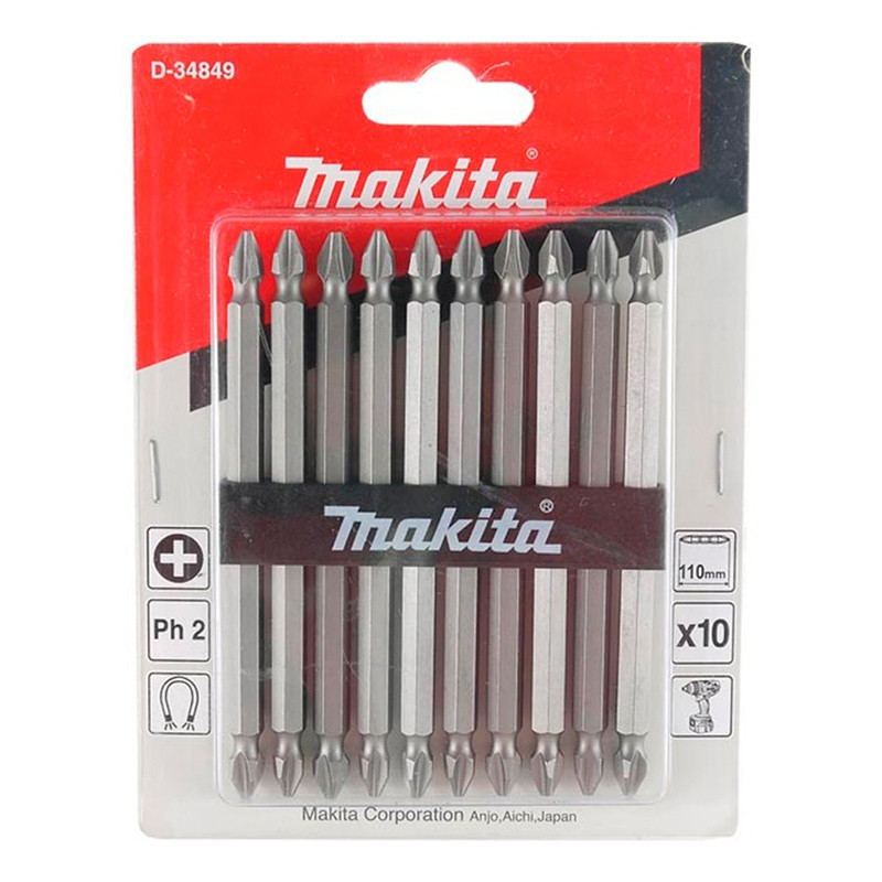Pacote C/ 10 Pcs Bits Phillips 110mm PH2 Duplo Longo Makita D-34849