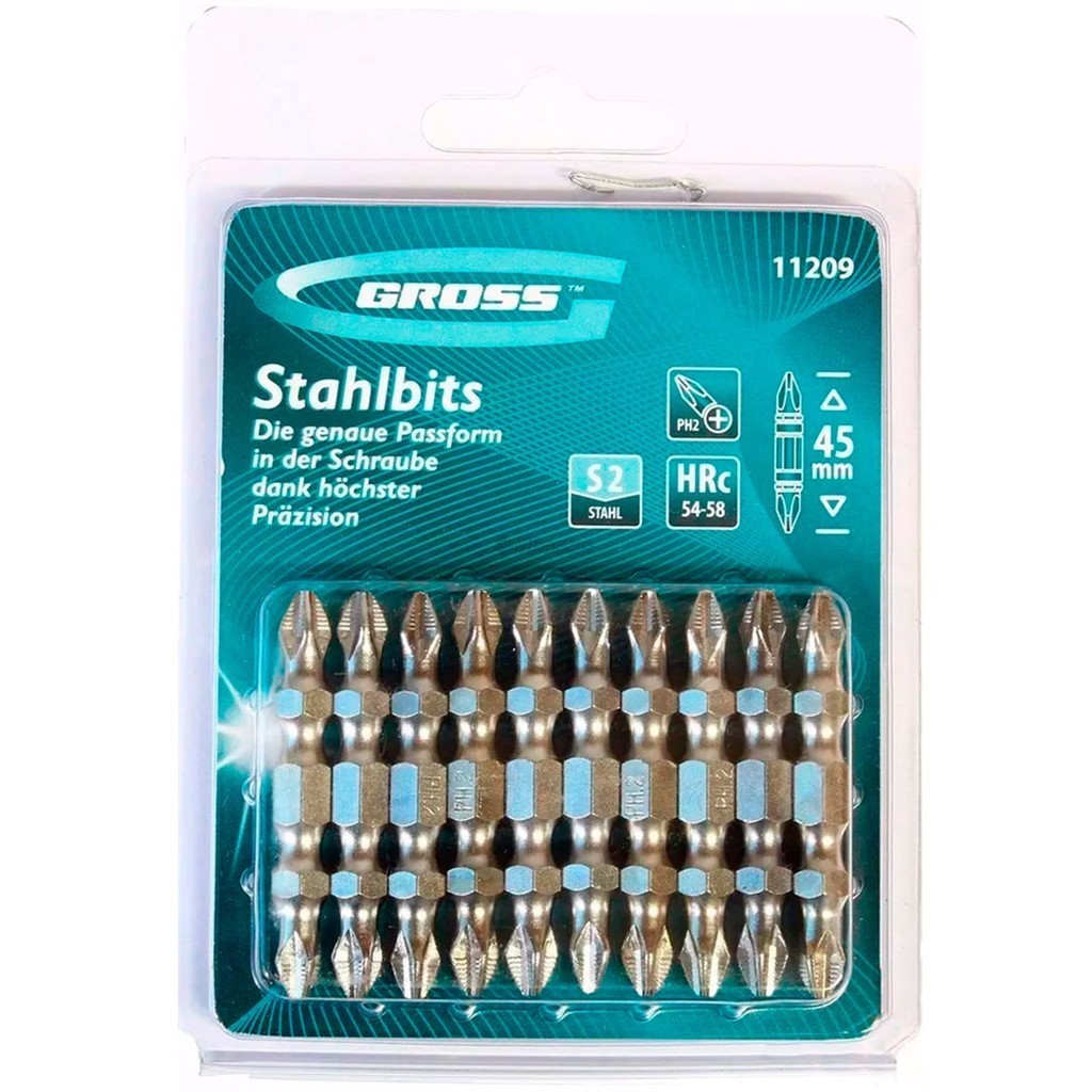 Pacote C/ 10 Pcs Bits Phillips 45mm PH2 Duplo Gross - 1120955
