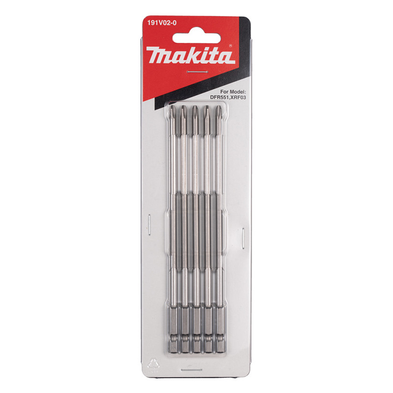 Pacote com 5 Pecas Bits Phillips 155mm PH2 Longo Makita 191V02-0