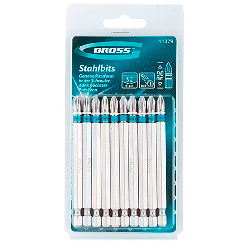 Pacote C/ 10 Pecas Bits Phillips 90mm PH2 Longo Gross - 1137955
