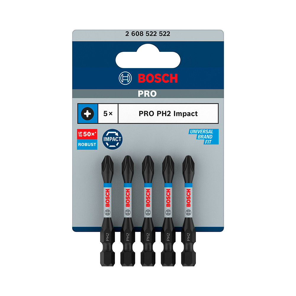 Pacote com 5 Bits Phillips 55mm PH2 Pro Impact Bosch 2608522522