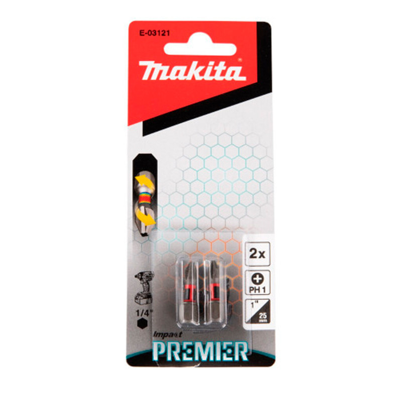 Pacote C/ 2 Pcs Bits Phillips De Torcao 25mm PH1 Premier Makita E-03121