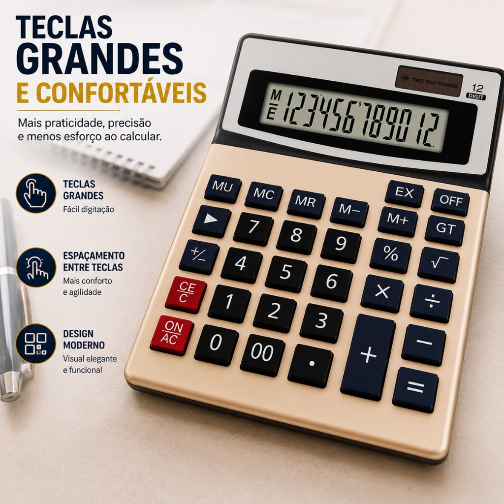 Calculadora Profissional com Display Grande e Teclas Macias