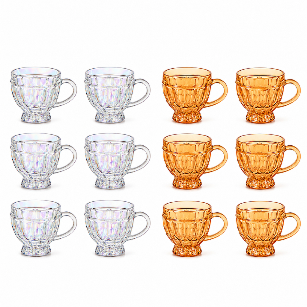 Jogo De 6 Xícaras De Vidro 200ml Riviera Rainbow ou Âmbar Para Café Chá Cappuccino