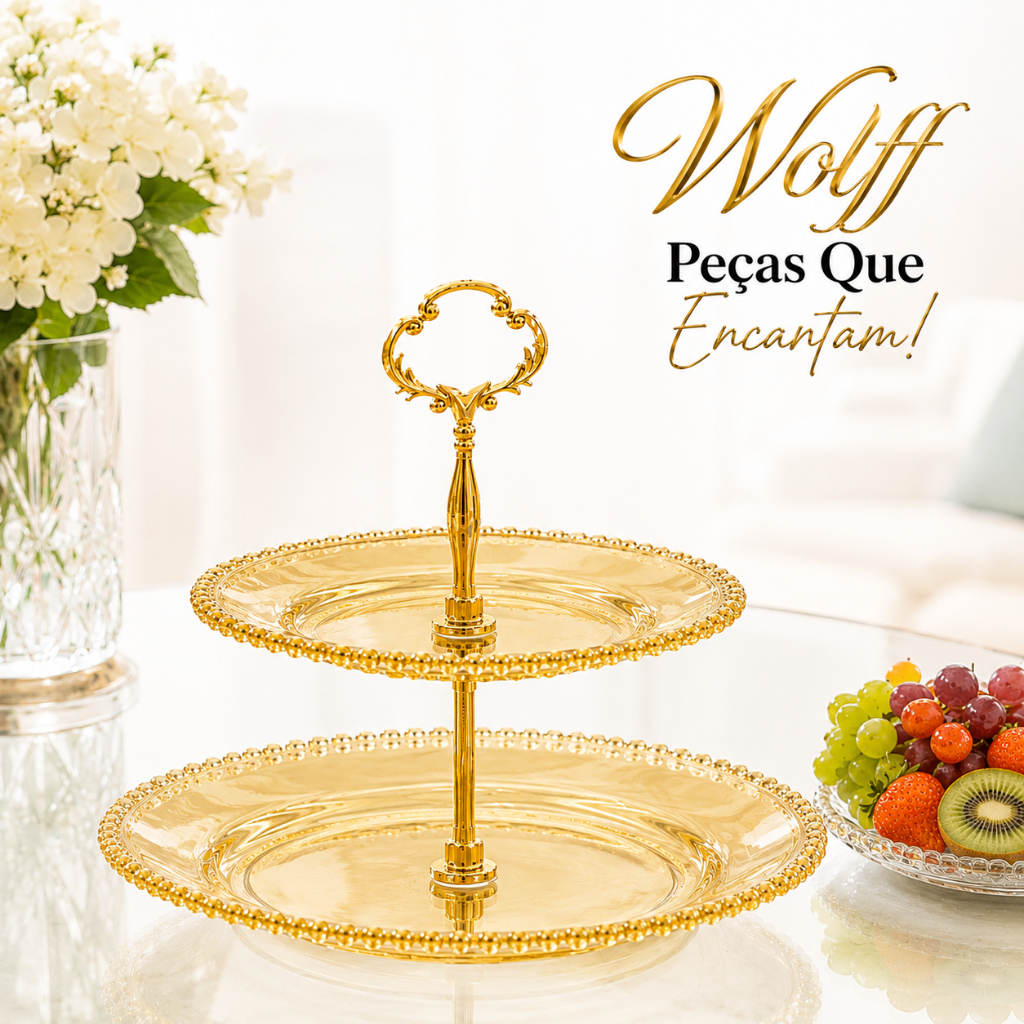 Prato Duplo de Cristal Wolff Âmbar Metalizado - Doces Frutas Recepção Festas Mesa