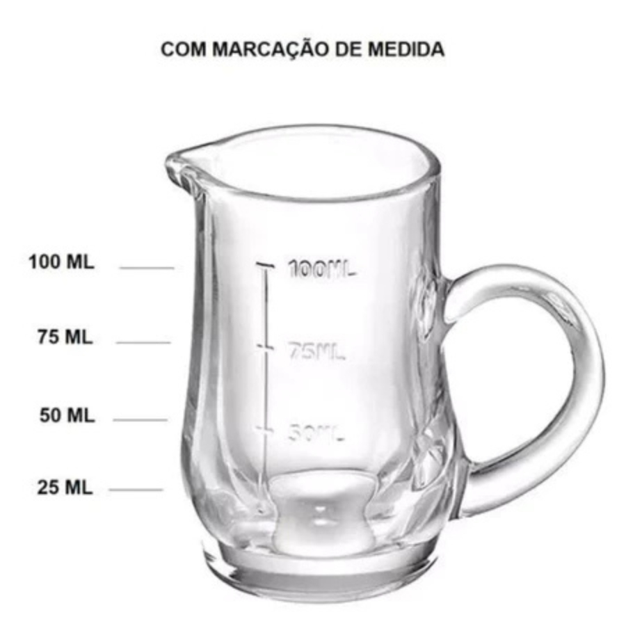 Dosador Prisma 100ml Medidor de Vidro Mini Jarra Cozinha Bar Drinks Receitas Precisão