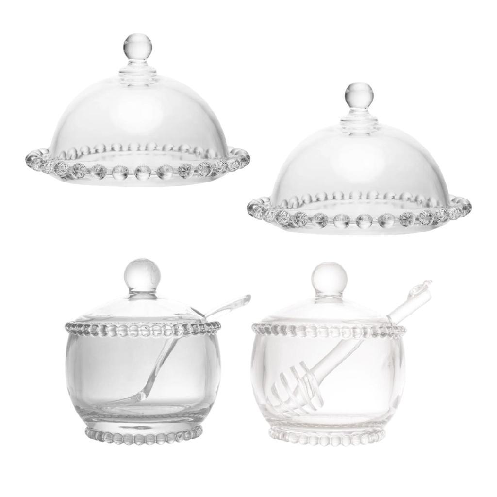 Kit Servir Café Pearl Wolff Cristal Açucareiro Com Colher Meleira E 2 Mini Porta Bolos Mesa Posta