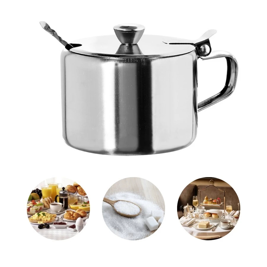 Açucareiro Com Colher Aço Inox de Mesa Compacto Mini Açucareiro