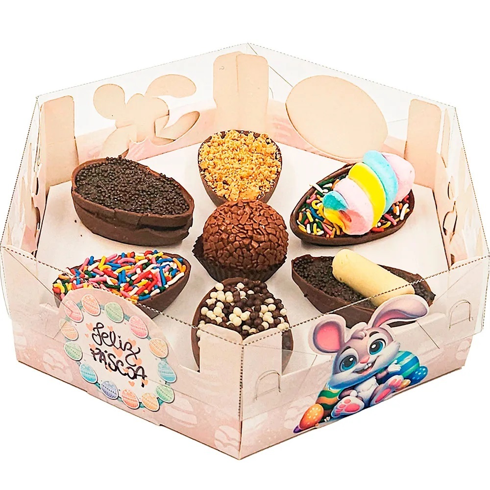 10 Caixas Sextavada Degustação - Mini Ovos De Colher De Páscoa 6 cascas de 50g ou 3 cascas de 100g - LANÇAMENTO