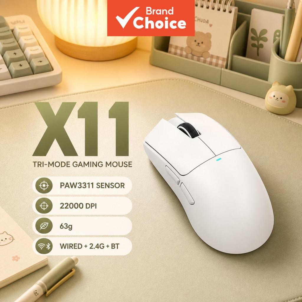 Mouse Para Jogos ATTACK SHARK X11 , Com Fio/2.4G/BT PixArt PAW3311 , Até 22000 DPI